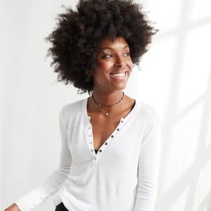 Aerie Long Sleeve Henley Snap Top White Size M EUC
